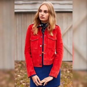 Anthropologie Bagatelle Red Studded Suede Jacket